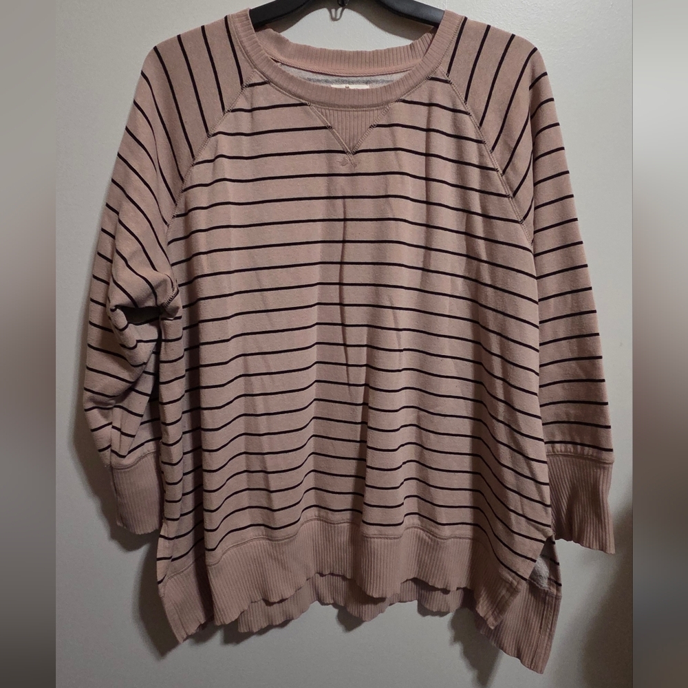 Striped Cozy Crewneck Sweater - Pink